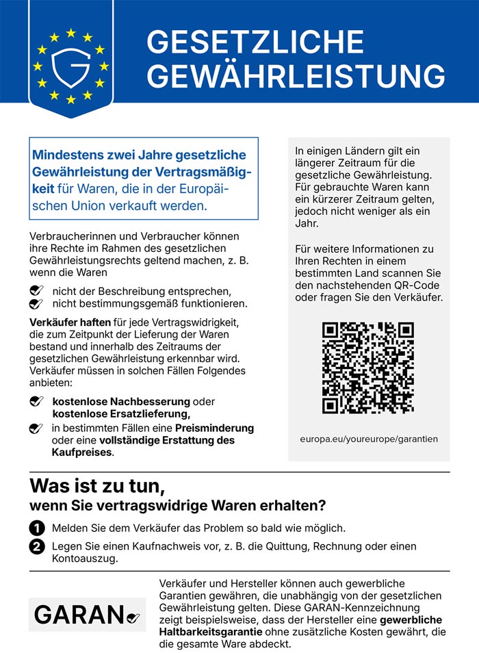 Hinweis auf die gesetzliche Gewährleistung