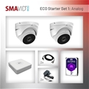 Starter-Paket ECO Analog 2MP bestehend aus 1x analog 8-Kanal Rekorder SMA-DVR-700232, 2x analog HD-Dome-Kamera 2 MP Varifokal SMA-HDD-700226, 2x Netzteil 12V/1A SMA-SNT1-700240 1x 24/7 2 TB-Festplatte SMA-HDD2-700234, 2x 18m Koax BNC/DC Kombikabel SMA-HDK-700268 SMA-SHDT-700270